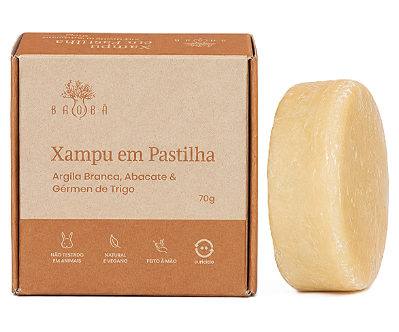 Baobá Xampu em Pastilha Cabelos Normais a Mistos com Argila Branca e Abacate 70g