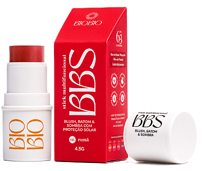BioBio BBS - Blush, Batom, Sombra com Proteção Solar FPS 63 - Cor Romã 4,5g