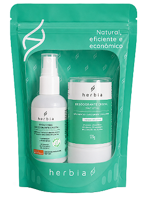 Herbia Kit c/ Desodorante Cristal + Spray Antisséptico + Bolsa Zip Lock