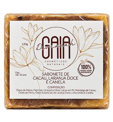 Divinnah Gaia Sabonete Corporal em Barra Cacau, Laranja e Canela 120g