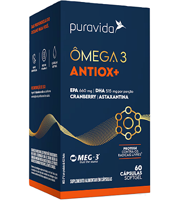 Puravida Ômega 3 Antiox+ Suplemento em Cápsulas - 60 caps