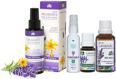 WNF Kit Relaxante e Calmante Lavanda com Óleos Essenciais + Água Termal + Óleo de Massagem 4un