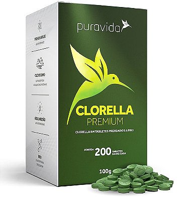 Puravida Clorella Premium - 200 Tabletes Veganos 100g