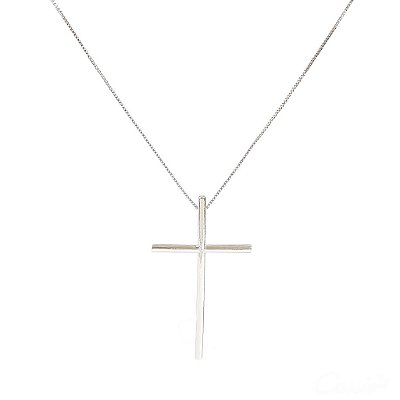 Colar Longo Cruz Grande Ródio