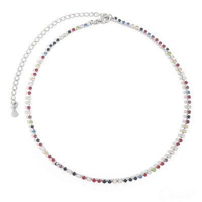 Choker Strass Coloridos Ródio