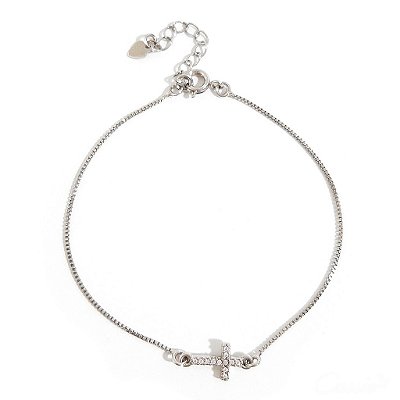 Pulseira Cruz Ródio Zircônias