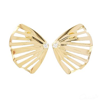 Brinco Leque Vazado Pequeno Zircônia