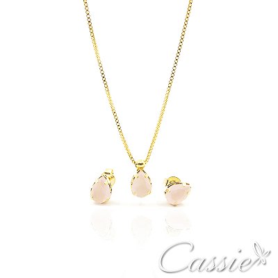 Conjunto Gota Mini Zircônia Rosa Claro