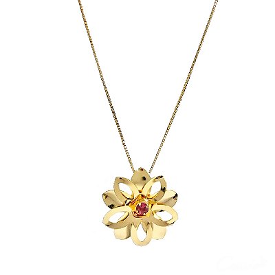 Colar Flor Zircônia Rubi