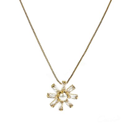 Colar Flor Pérola Zircônias
