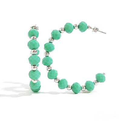 Brinco Argola Cristais Verde Ródio