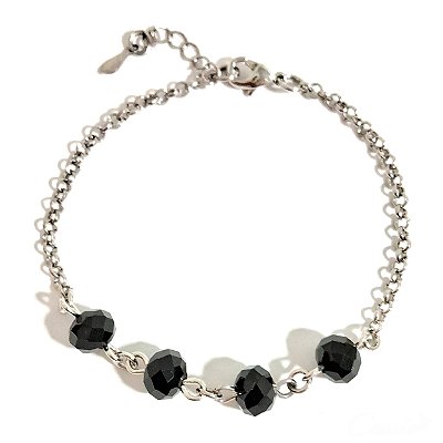 Pulseira Cristais Pretos Ródio