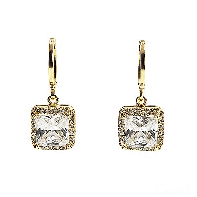 Brinco Argola Pingente Quadrado Zircônias