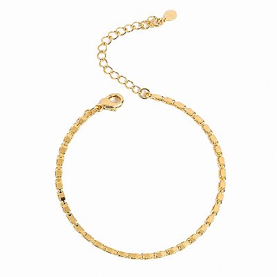 Pulseira Malha Plaquinha Delicada Banhada a Ouro 18k