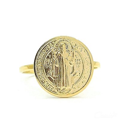 Anel Medalha de São Bento Banhado a Ouro 18k