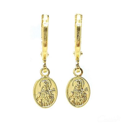 Brinco Argola Pingente Medalha Santa Teresinha do Menino Jesus