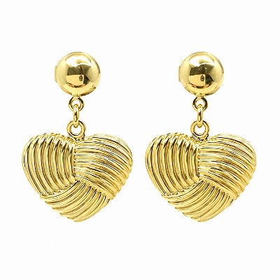 Brinco Coração Ondas Banhado a Ouro 18k
