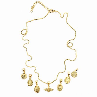 Colar Santo do Dia 7 Pingentes Banhado a Ouro