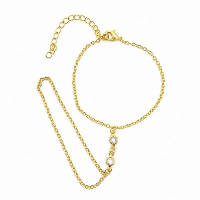 Pulseira de Mão Hand Chain Cristais Banhada a Ouro 18k