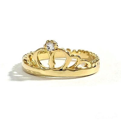 Anel Coroa Zircônia Banhado a Ouro