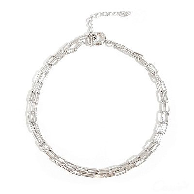 Pulseira Dupla Elos Retos Fina Ródio