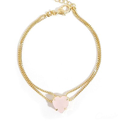 Pulseira Coração Zircônia Leitosa Rosa