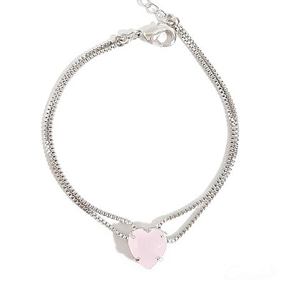 Pulseira Coração Zircônia Leitosa Rosa Ródio