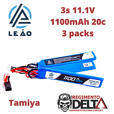Bateria Lipo - 11.1V/3S(3 pack) - 1100mAh - 20C/40C para AIRSOFT Leão Modelismo