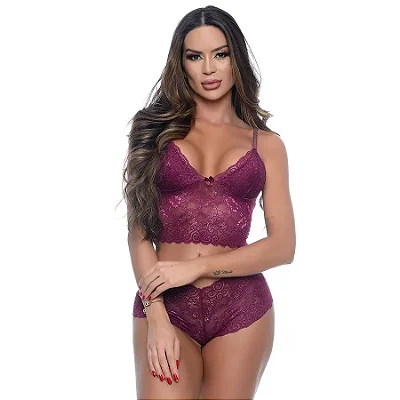 Lançamento Conjunto Cropped e Calesson em Renda Sem Bojo Hot Love tam,P