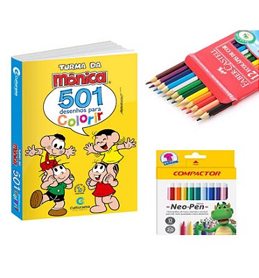 Kit livro para colorir da Turma da Mônica com Giz de cera