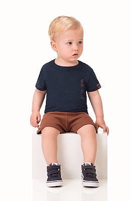 CONJUNTO CAMISETA MEIA MALHA / BERMUDA GORGURINHO - ILHA AZUL