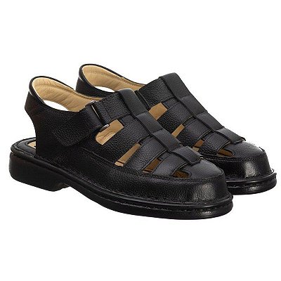Sandália Masculina Em Couro Legitimo Comfort Shoes - 3602 Preta