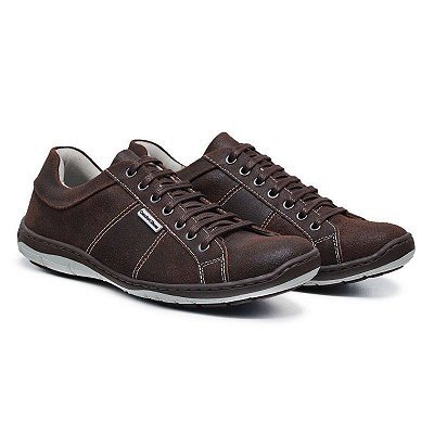 Tênis Casual Masculino De Couro Legitimo Comfort Shoes - 4051 Cinza