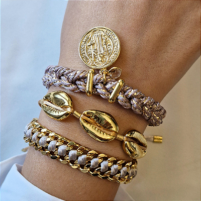 Pulseira Medalha Banho Ouro