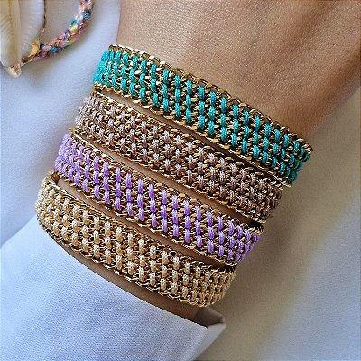 Pulseira Trama Dourada & Lilás