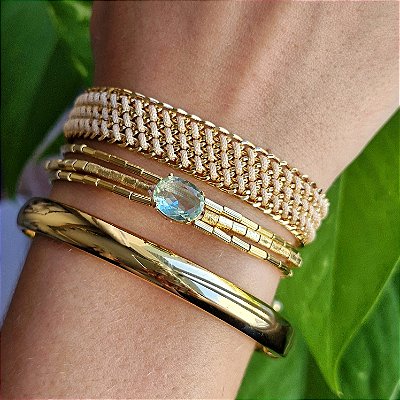 Pulseira Gaby Trio Dourado e Pedra Azul
