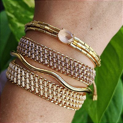 Pulseira Gaby Trio Dourado e Pedra Âmbar