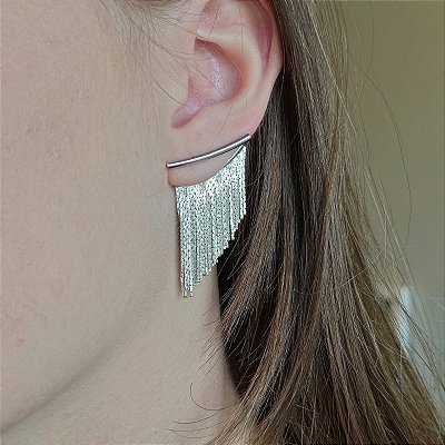 Brinco Franja Prateada Frange D’Argent