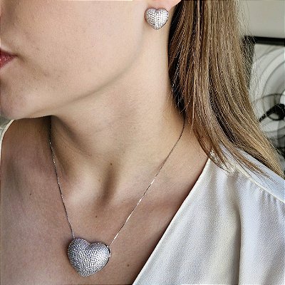 Conjunto Corinne | corações cravejados prateado