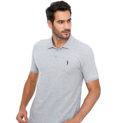 Camisa Polo Aleatory Reta Logo Cinza