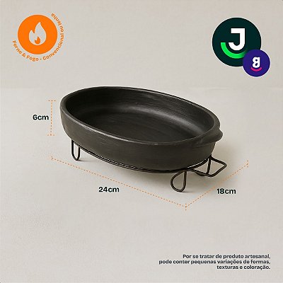 Assadeira De Barro Preto Capixaba Oval 24x18x6 CM