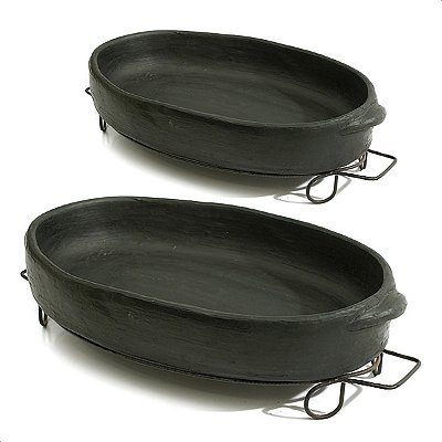 Kit 2 Travessas Assadeira De Barro Preto Capixaba Oval