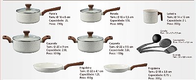 Jogo De Panelas Cerâmica 3 Camadas Indução Mimo Style Mármol - Vanilla