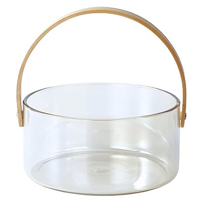 Cesto de Vidro Decoracao Alca de Bambu Minimalista Moderno