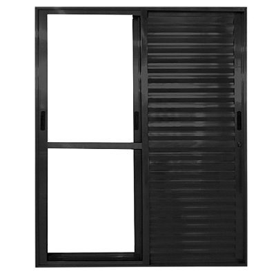 Porta De Alumínio de Correr Balcão 3 Folhas Móveis Preta Linha 25 Com Fechadura