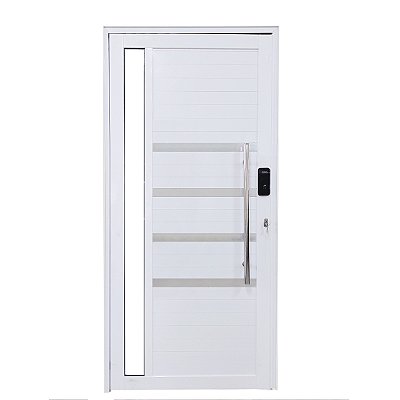 Porta Lambril de Alumínio Branco Com Pux. Friso e Visor com Fechadura Digital Linha Roma