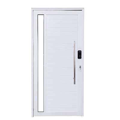Porta Lambril de Alumínio Branco Com Puxador e Vidro com Fechadura Digital Linha Roma