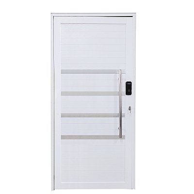 Porta Lambril de Alumínio Branco Com Puxador e Friso com Fechadura Digital Linha Roma
