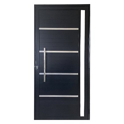 Porta Lambril de Alumínio Preto Com Puxador, Friso e Vidro Linha 25