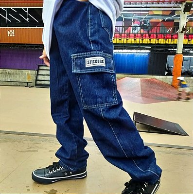 Calça Cargo Stickers Jeans Infantil